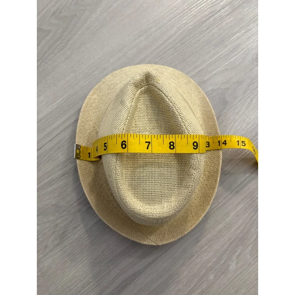 Hat Kids Tan Woven Straw Fedora Summer Sun Hat 100% Linen  Beige